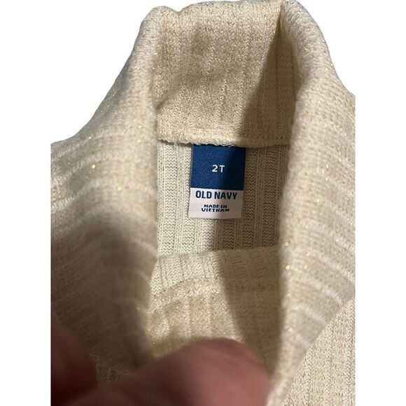 Old Navy Turtleneck Shirt Girls 2T Cream Glitter Ribbed Long Sleeve Soft Warm - Picture 5 of 8